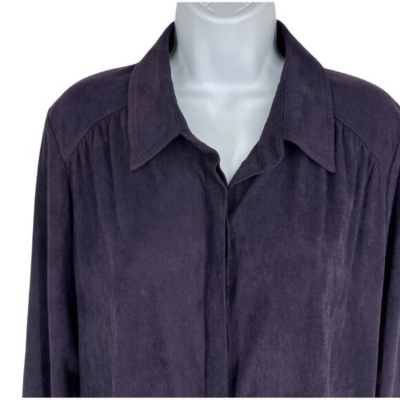 Chico's Plum Purple Microfiber Long Sleeve Button Front Stretch Blouse Sz 2 US L - Picture 2 of 8